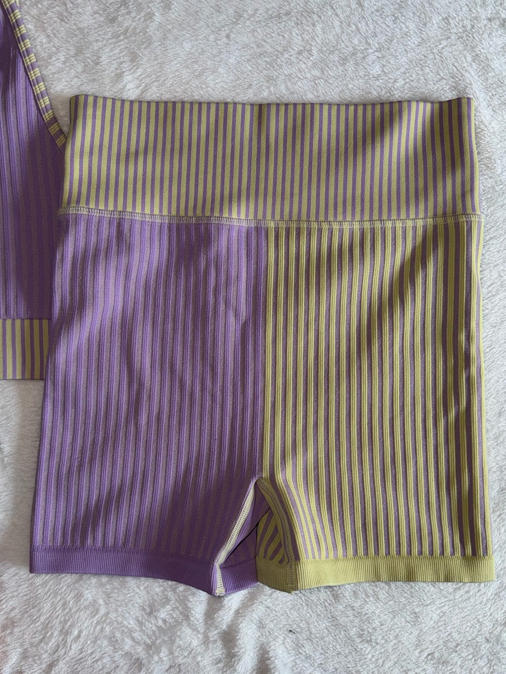 Striped Lavender & Olive Ribbed Active Set - Crop Tank + Biker Shorts - Picture 13 of 15